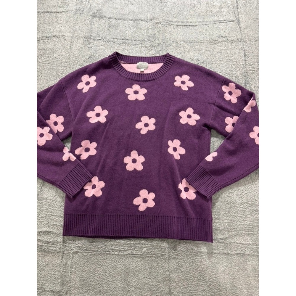 Berkley Jensen Sweater Women Small Floral Crewneck Purple Pink Knit - Picture 2 of 9